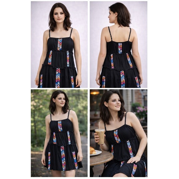 Savannah Jane Dresses & Skirts - Savanna Jane Dress Womens 1X Black Chevron Striped Bohemian Tiered Midi Western